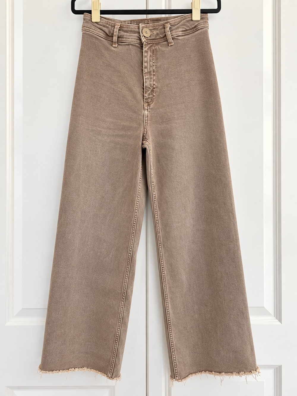 Zara Taupe Brown High Waisted Wide Leg Jeans Size 6